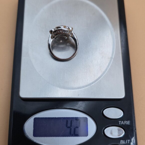 Vintage SETA Large Cubic Zirconia Sterling Silver Ring  Size 5 Sterling Silver Art Deco Cubic Zirconia Fancy Gems Ring A4817